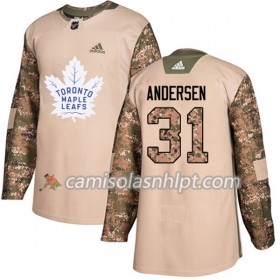 Camisola Toronto Maple Leafs Frederik Andersen 31 Adidas 2017-2018 Camo Veterans Day Practice Authentic - Homem